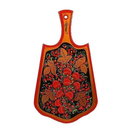 Доска разделочная 34*18см дерево роспись ХОХЛОМА классическая с фигурным краем (1)