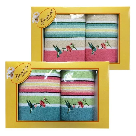 яяяНабор полотенец 2пр 45*90/65*135 махровые Колибри N17-226