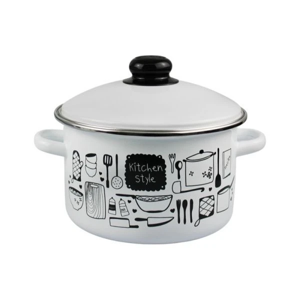Кастрюля 3л эмаль KITCHEN белая с рис. 01-Б1612/4 (4)