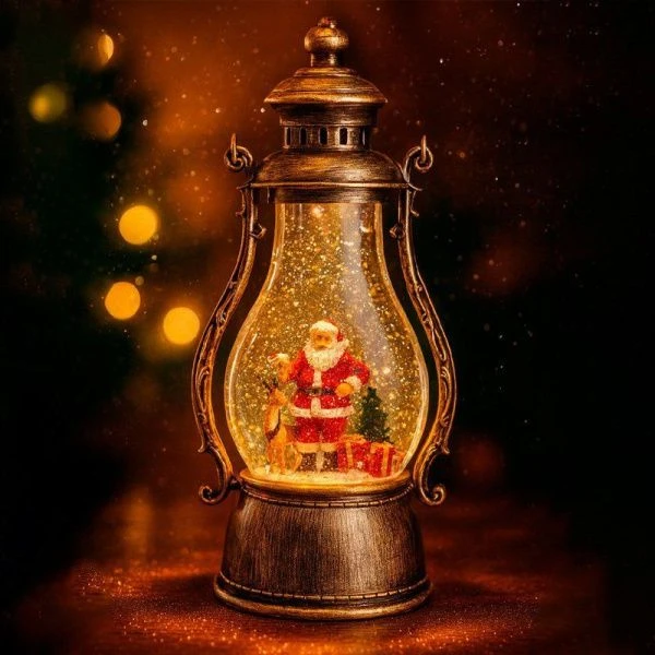 Фонарь новогодний музык. со снегом,водой и хороводом Лампа 19*14*12см usb,от батареек (в комплект не