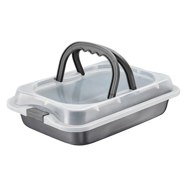 Противень 36,5*24,7*4,7см угл.сталь АП Easy глубокий с пласт.крышкой и ручками 93-CS-EA-2-07 (24/12)