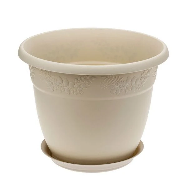 Кашпо 10л d310мм пластик РЯБИНА Латте с поддоном (10)