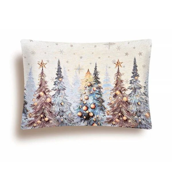 Наволочка декоративная новогодняя 50*70см гобелен ЕЛИ ТИВОЛИ серебряный люрекс
