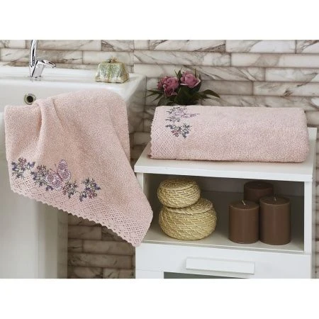 яяяНабор полотенец 2пр 50*90/70*140 махровые Karna LAVORE (Пудра)