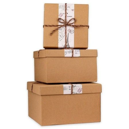 Набор коробок квадратных 3шт 17*17*10-23*23*14см Париж. Крафт ПП-5433