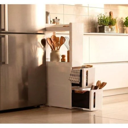 Стойка на колесах узкая 2ящика + 2секции 45*17*84,5см пластик АЛЬБА Белый (1)