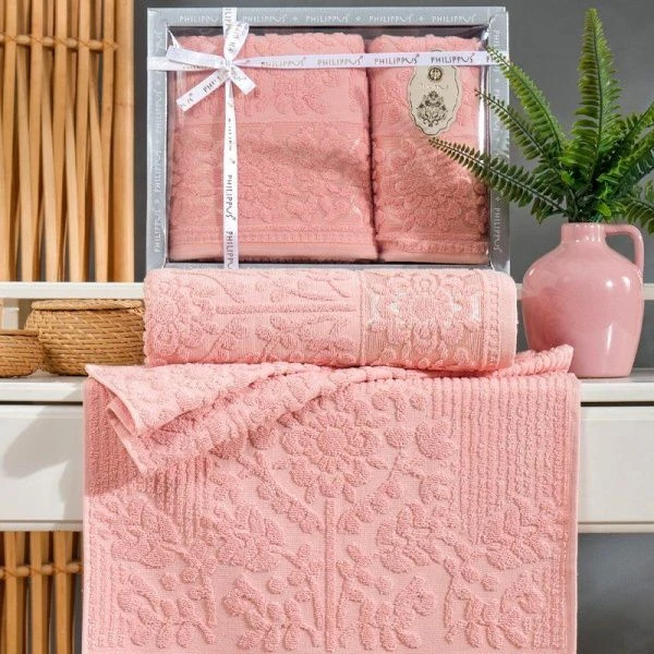 Набор полотенец махровые 2пр 50*90/70*140см жаккард PHILIPPUS LYDIA A095 пудра подар.уп. 500гр