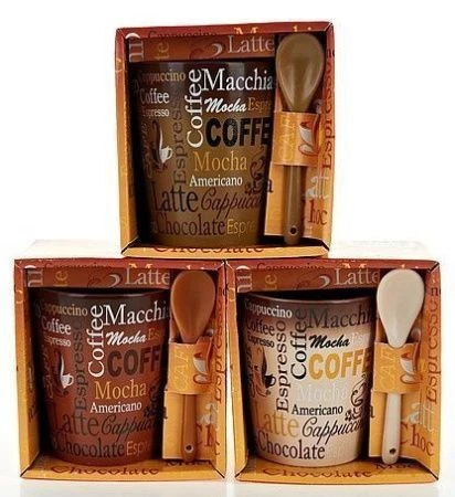 Кружка 370мл керамика КРЕПКИЙ КОФЕ с ложкой (36)