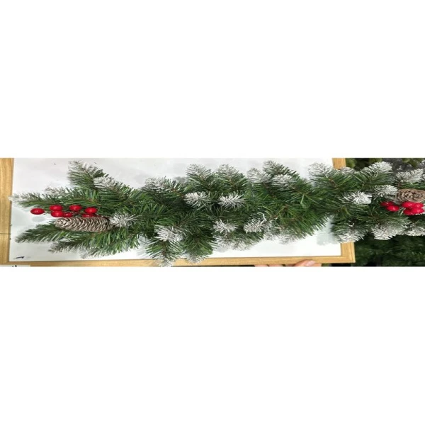 Гирлянда новогодняя 270см ЕЛОВАЯ ВЕТКА заснеженная D25см с шишками и ягодами JC-14953 (20)