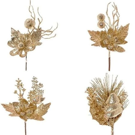 Декор новогодний Ветка золотая 10*7*17см, 4 вида (72/720)