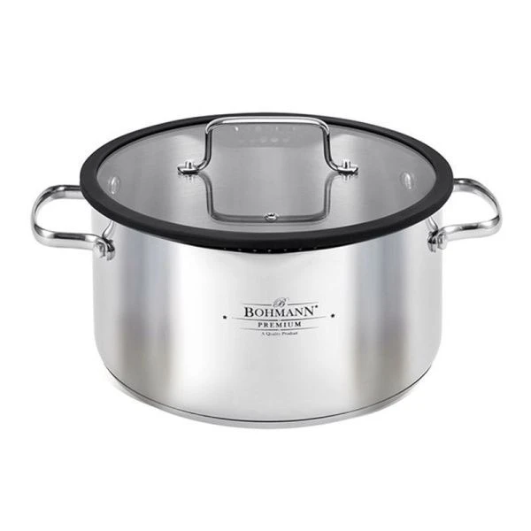 Кастрюля 9,2л нерж.сталь со сливом и стекл.крышкой BH-0830-28 капсульное дно (6)