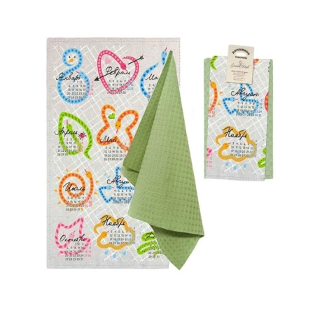 Набор полотенец кухонных 2пр 39*60см полулен+вафельное шелкография Календарь арт.: НК-400