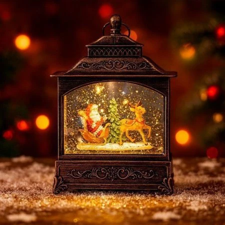 Фонарь новогодний музык. со снегом и водой 8,5*12,5*5см usb, от батареек (в комплект не входят) (24)