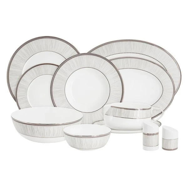 Столовый набор 27пр фарфор БАККАРА на 6 персон серо-белый с серебристым кантом Полосы AL-I120815G-27