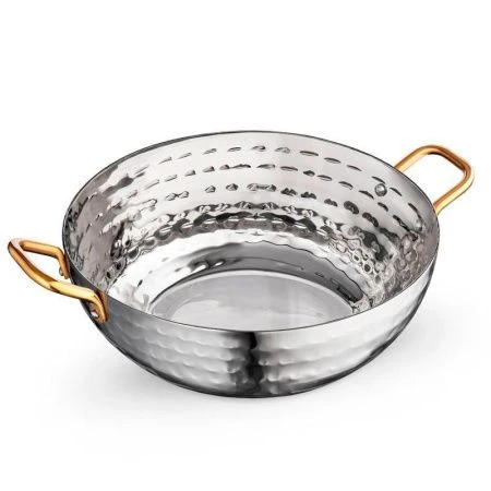 Сковорода сервировочная 18*6см нерж.сталь Silver глубокая с 2-мя зол.ручками WL-554132/S (6/24)