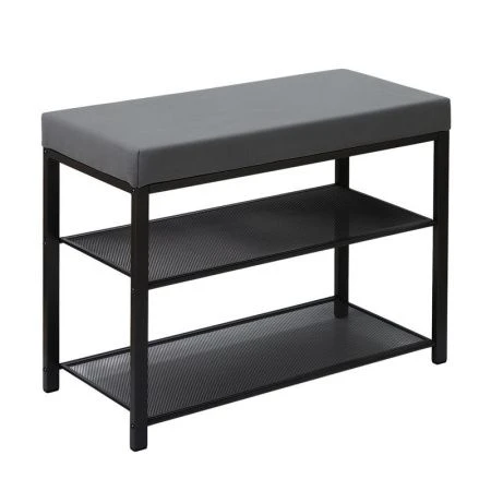 Полка для обуви 3 секции 67*30*49см металл ТОРОНТО 23S каркас графит сиденье ткань серая (1)