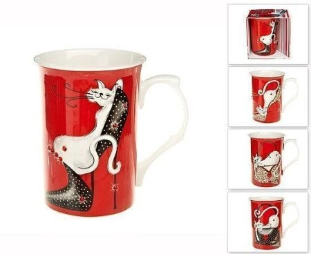 Кружка 300мл фарфор с декор.стразами Милая кошечка