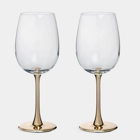 Бокалы для белого вина набор 2шт 430мл стекло Ravello золотая ножка ANLAF-EOTU06
