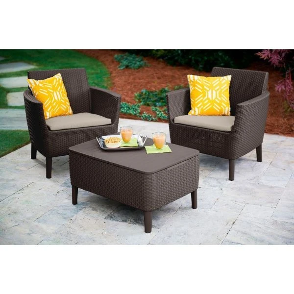 Набор мебели пластик Salemo balcony set (2 кресла, стол) коричневый (1)
