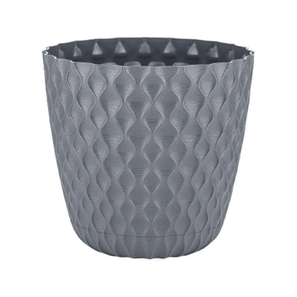 Горшок для цветов 4,7л d205мм пластик Wave с дренажной сеткой, съем.поддоном вулканический серый (6)