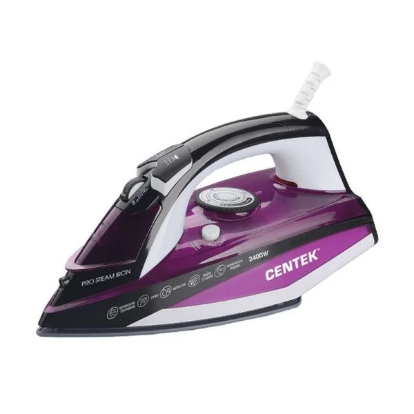 Утюг пластик Centek CT-2344 фиолетовый 2400Вт 330мл, керам.подошва, паровой удар, самоочистка,  (6)