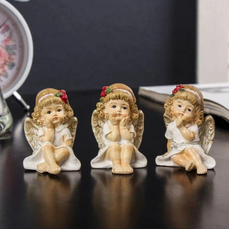 яяяСтатуэтка Ангелочек-девочка с пухлыми щечками задумчивая МИКС 5,4*3,8*3,9см полистоун