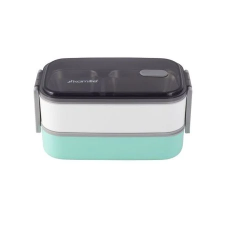 Ланч-бокс 2-х секционный 1,4л нерж.сталь/пластик салатовый, розовый, арт.2134 (36)