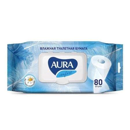 Бумага туалетная влажная АУРА 80шт. с крышкой ультра комфорт (12) 14055