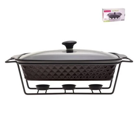 Мармит 2л 36*21*6,5см керамика прямоугольный 3 свечи мет.подставка черный арт.6421 (4)