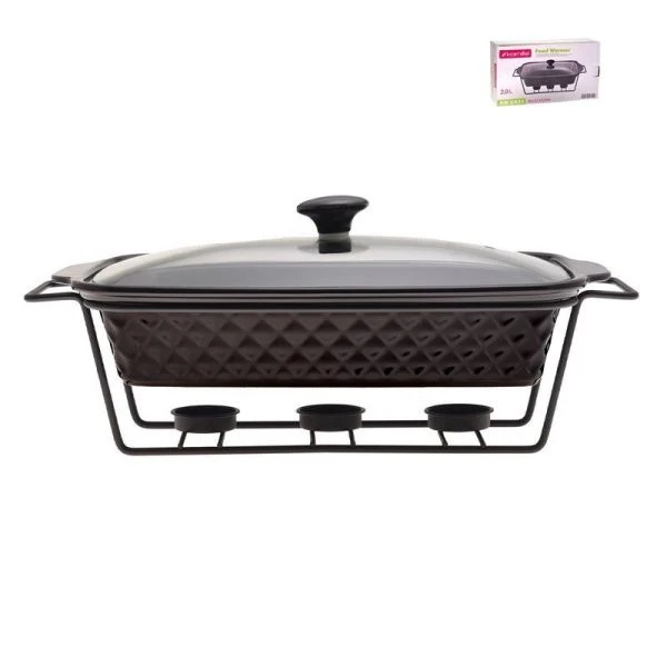 Мармит 2л 36*21*6,5см керамика прямоугольный 3 свечи мет.подставка черный арт.6421 (4)