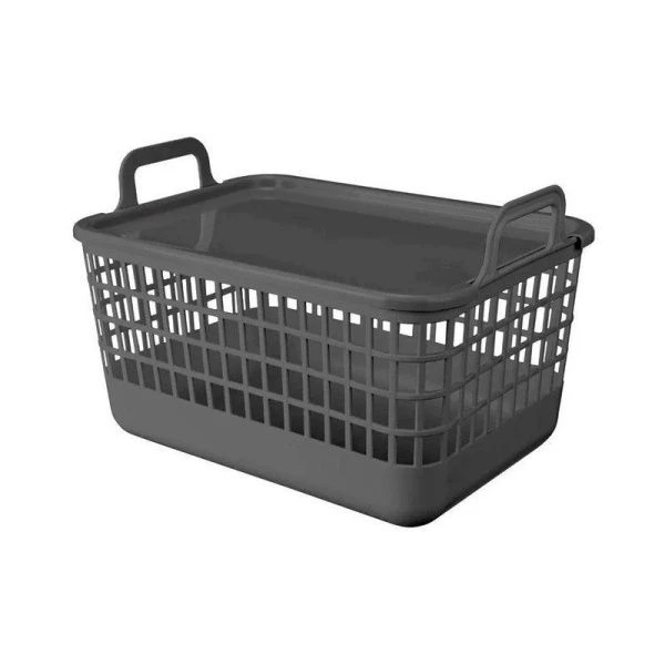 Корзина для белья 12л 320*224*210мм пластик КОВО с крышкой серая (16)