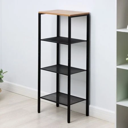 Стеллаж 4 полки 47*30*114см металл ТОРОНТО 14 каркас черный, верхняя полка ЛДСП (1)