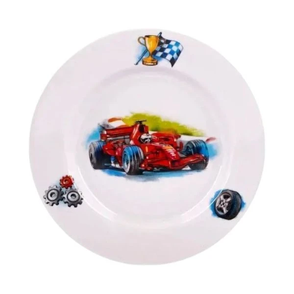 Тарелка детская мелкая 20см фарфор МАШИНКИ гладкий край (30)