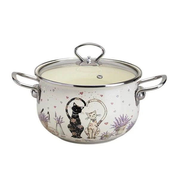 Кастрюля 2,8л эмаль Lavander Cats со стекл.крышкой 20см (6)