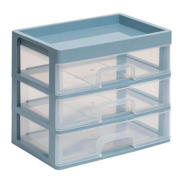 Органайзер для мелочей 3 ящика 258*178*225мм пластик серо-синий/прозрачный (4)