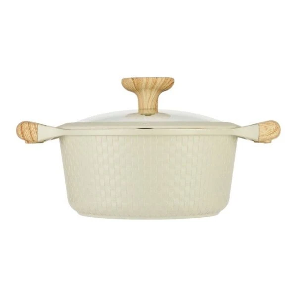 Кастрюля 2,4л h9,4см алюминий АП RAN со стекл.крышкой и силик.ободком 20см индукция бежевая (6)