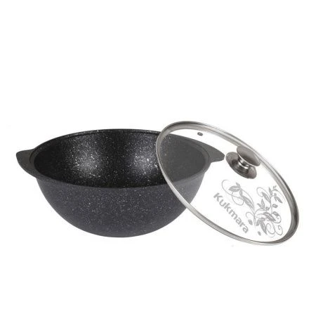 Казан для плова 3,5л алюминий АП темный мрамор стекл.крышка (4)