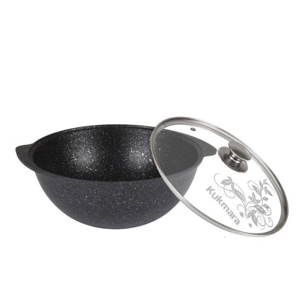 Казан для плова 3,5л алюминий АП темный мрамор стекл.крышка (4)