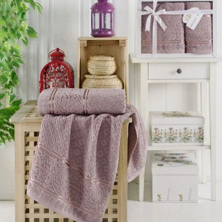 Набор полотенец махровые 2пр 50*90/70*14см жаккард PHILIPPUS MOTTYA E927 брусничный 500гр подар.уп.