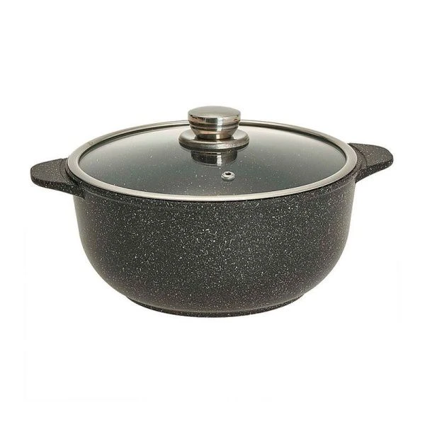 Кастрюля-казан 6л алюминий АП МЕГАЛИТ 18 стекл.крышка Гранит (6)