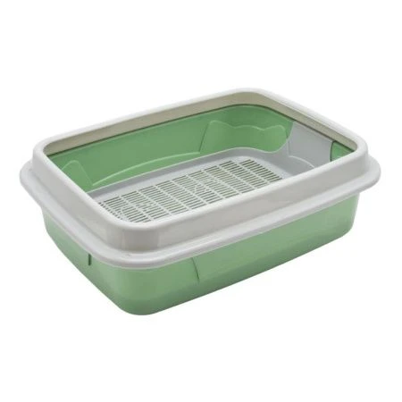Лоток для питомца большой (корпус+сетка+бортик) 33,4*44,7*14,7см пластик оливковый/серый (7)