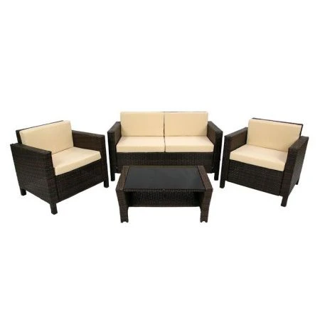 Набор мебели иск.ротанг Никон (диван+2 кресла+стол) коричневый, бежевый, арт.SFS001 (1)