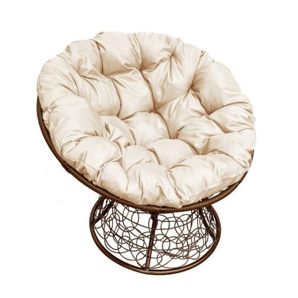 Кресло Папасан пружинка с ротангом металл корич., бежевая подушка 98*96*81см (max нагр. 150кг)