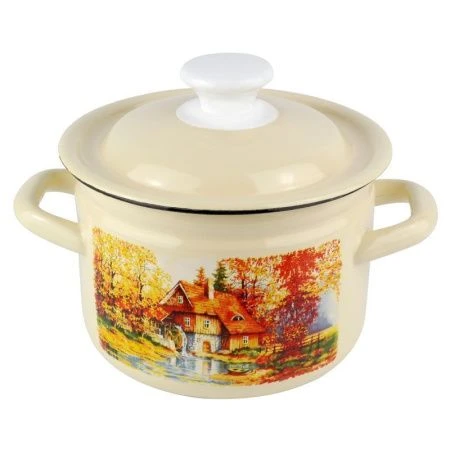 Кастрюля 2л эмаль СТАРАЯ МЕЛЬНИЦА слон.кость цилиндрическая борт 41704-102/6-У (4)