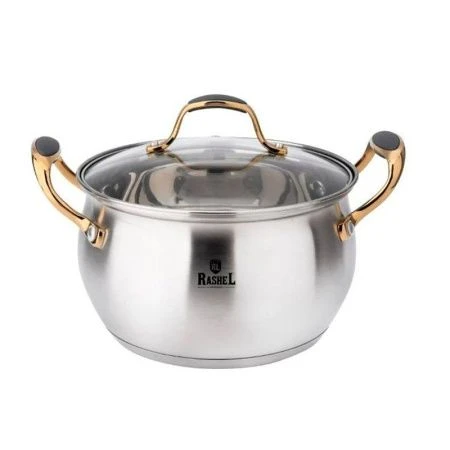 Кастрюля 2,6л нерж.сталь ГОЛД со стекл.крышкой 18*10,5см, индукция (8)