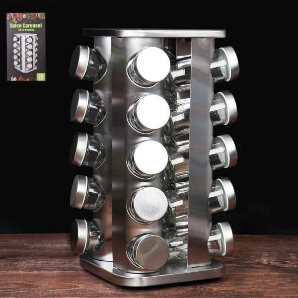 Набор для специй 20пр 100мл стекло на квадратной мет.подставке LQSH-6008-1 (9)