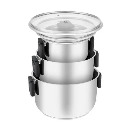 Набор кастрюль 3пр 1,6/3,2/6,2л нерж.сталь ANSER стекл.крышки 16/20/24см (4)