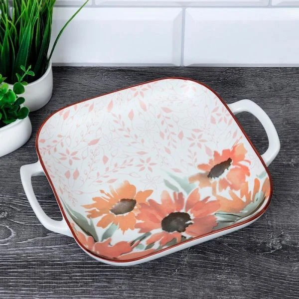 Блюдо 24*18*3,5см фарфор квадратное с ручками RT-7036 (48)