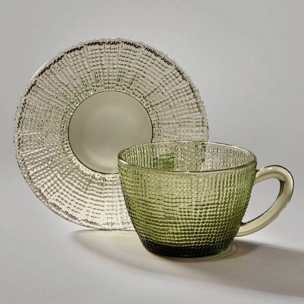 Чайный набор 2пр стекло TEMPO GREEN на 1 персону 350мл (12)