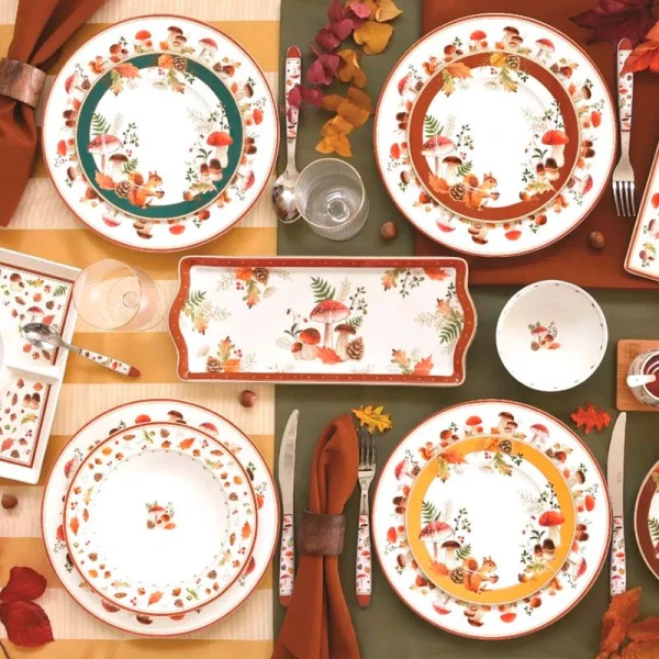 Тарелка мелкая 26,5см фарфор Autumn Breeze Грибы и листья белая обеденная EL-R0942/AUBR (24)